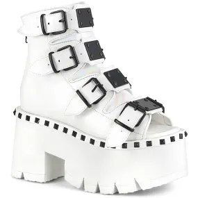 ASHES-70 DemoniaCult White Vegan Leather Sexy Women's Ankle Boots (Alternative Footwear)