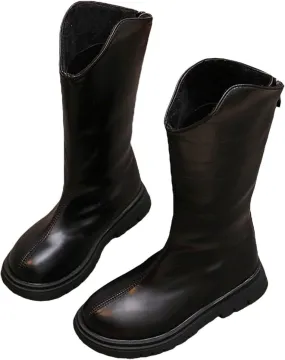 Baby Low Heel Boots Christmas Winter Girls Ankle Boots Mid Leg Solid Color Zipper Classic Shoes For 3 (Black, 9 Toddler)