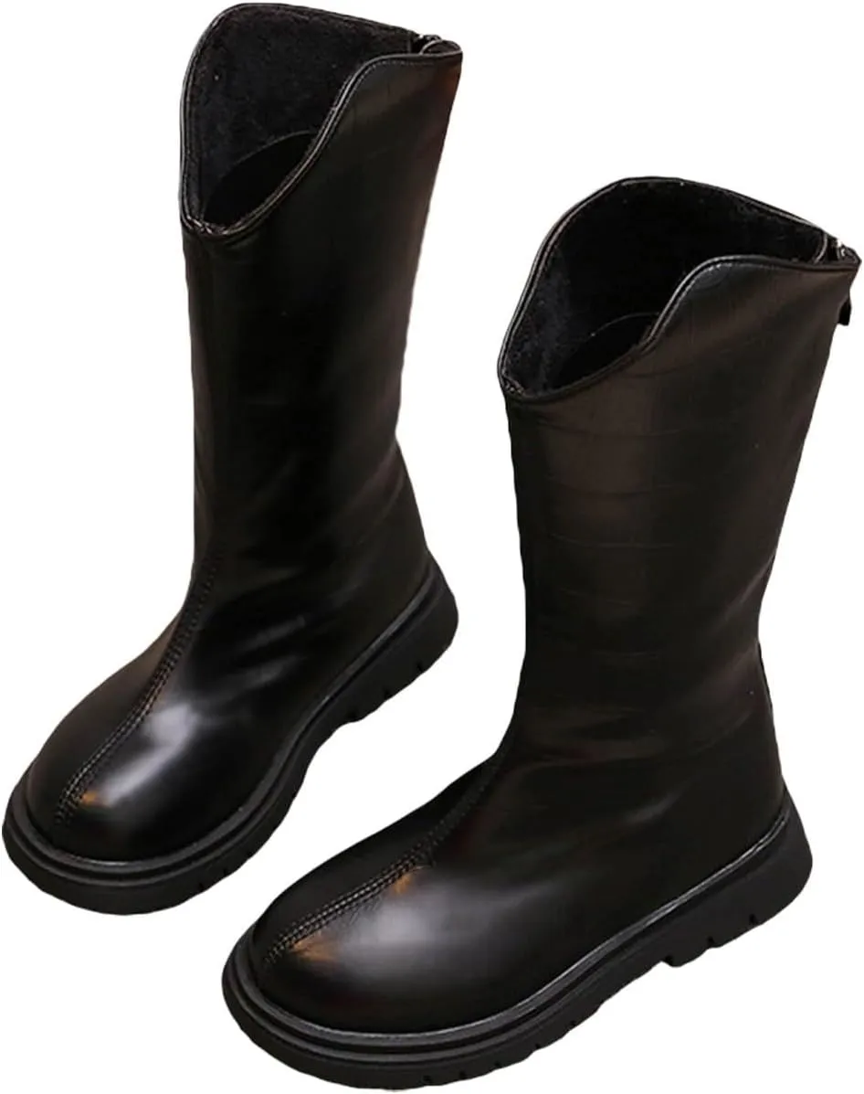 Baby Low Heel Boots Christmas Winter Girls Ankle Boots Mid Leg Solid Color Zipper Classic Shoes For 3 (Black, 9 Toddler)