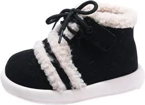 Baby School Boots Fashion Winter Children Boots Boys Girls Flat Ankle Boots Lace Up High Top Cotton (Black, 1 Big Kids)
