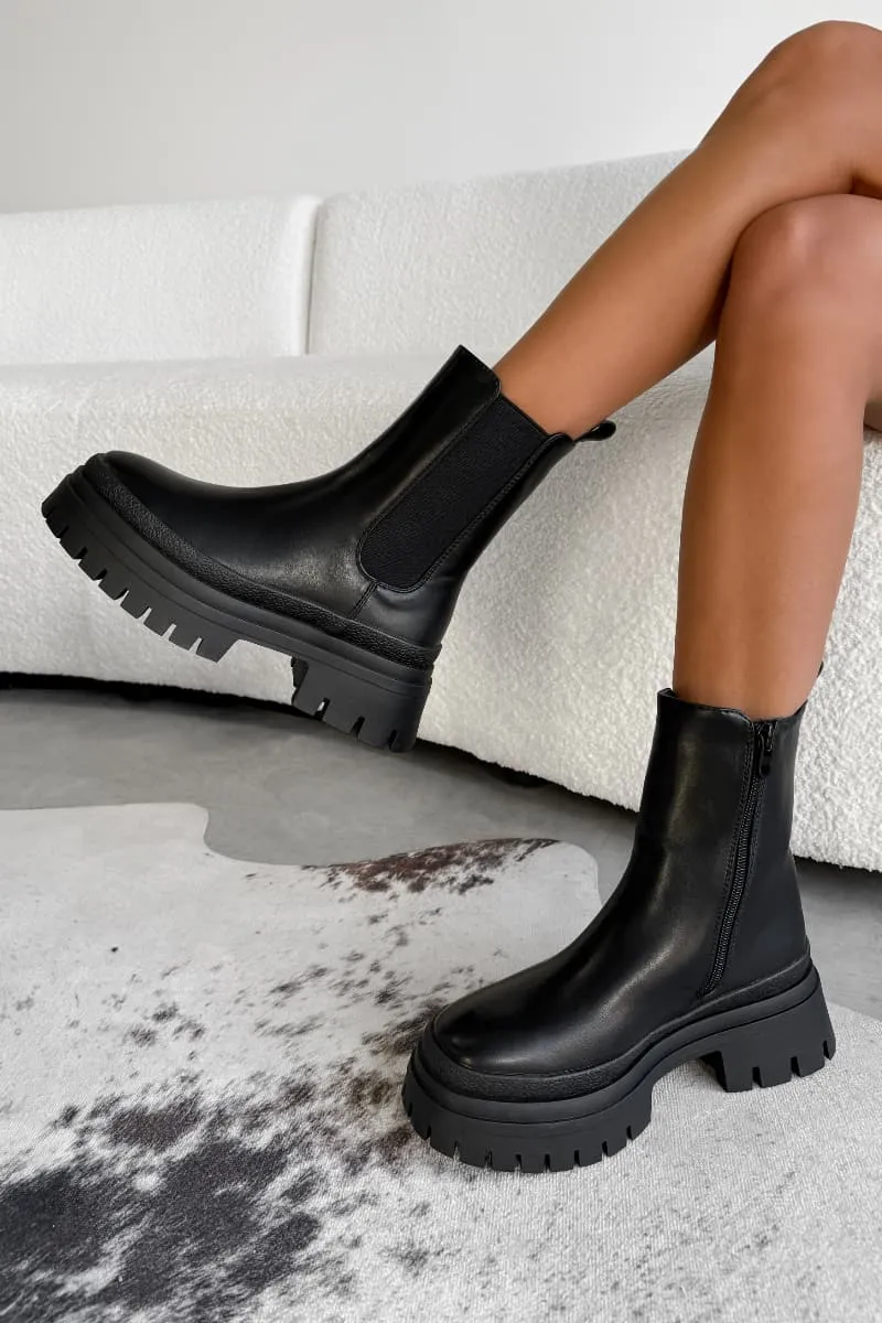 BOLT Chunky Chelsea Ankle Boots - Black PU