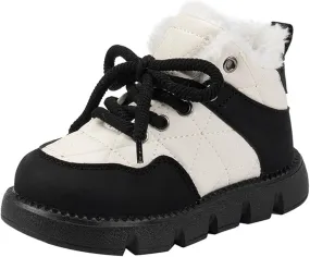 Boys Girls Winter Snow Boots, Warm Fr Lined Toddler Non Slip Water-Proof Ankle Boots Cozy Tennis Shoes for Kids Girls