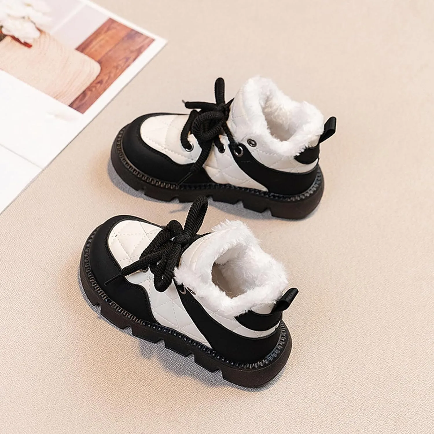 Boys Girls Winter Snow Boots, Warm Fr Lined Toddler Non Slip Water-Proof Ankle Boots Cozy Tennis Shoes for Kids Girls