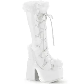 CAMEL-311 DemoniaCult White Vegan Leather Sexy Women's Mid-Calf & Knee High Boots (Alternative Footwear)