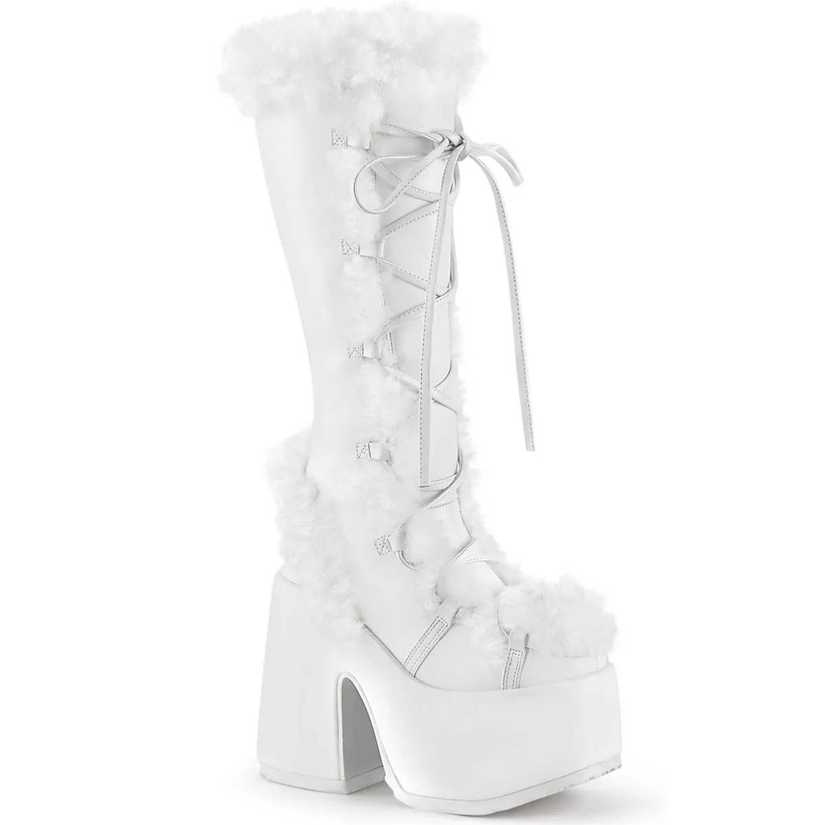 CAMEL-311 DemoniaCult White Vegan Leather Sexy Women's Mid-Calf & Knee High Boots (Alternative Footwear)