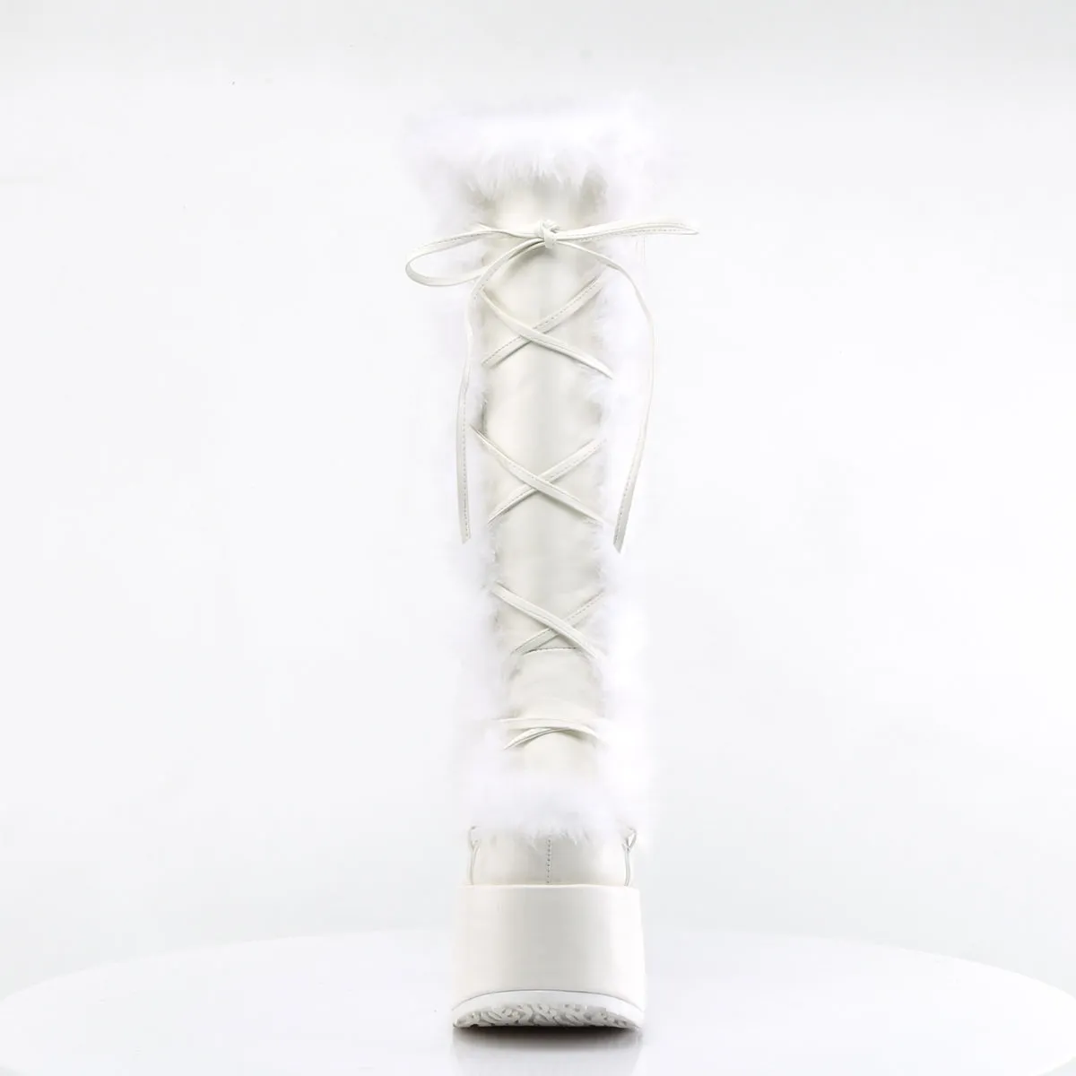 CAMEL-311 DemoniaCult White Vegan Leather Sexy Women's Mid-Calf & Knee High Boots (Alternative Footwear)