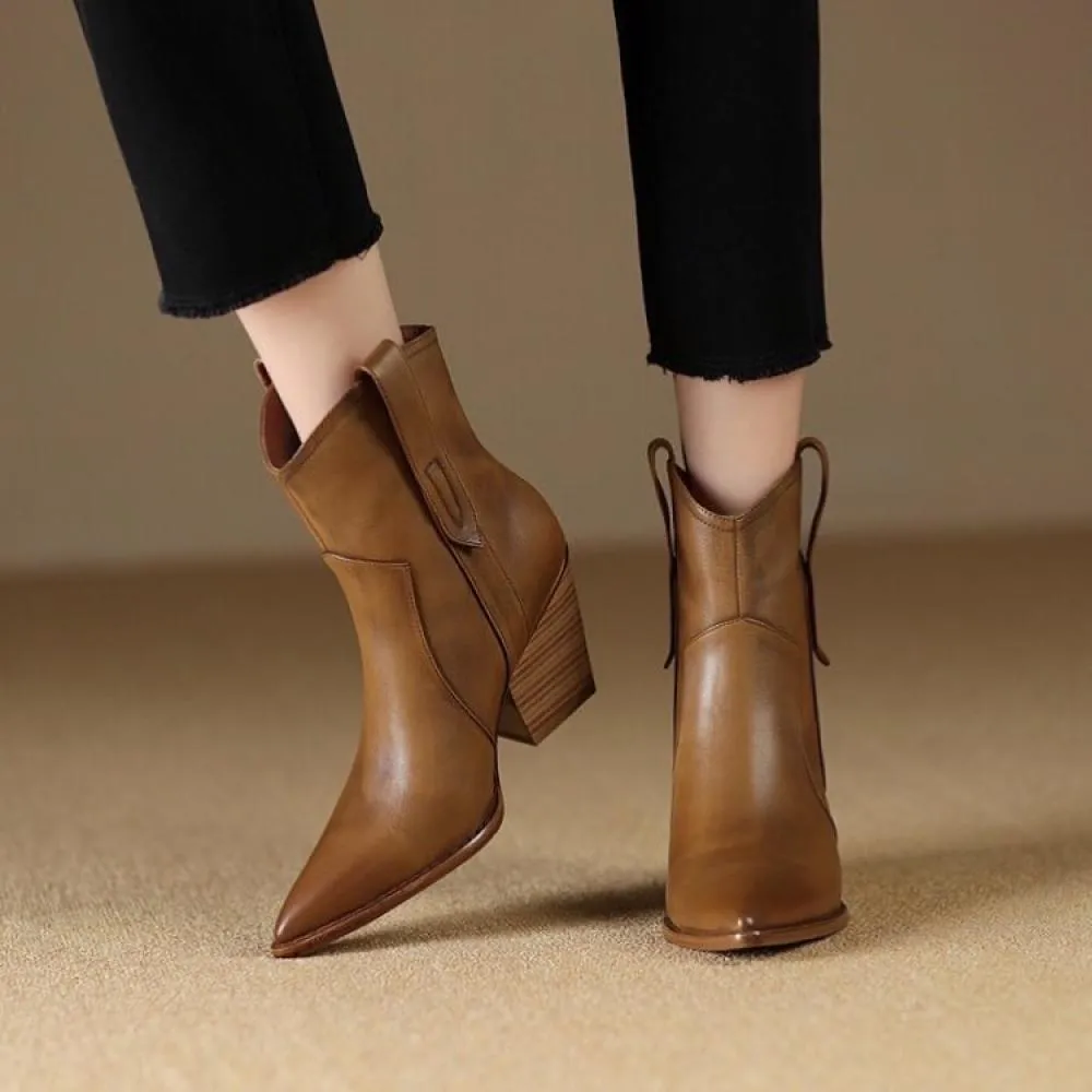 Casual Pointed Toe Short Heel Western Cowboy Boots