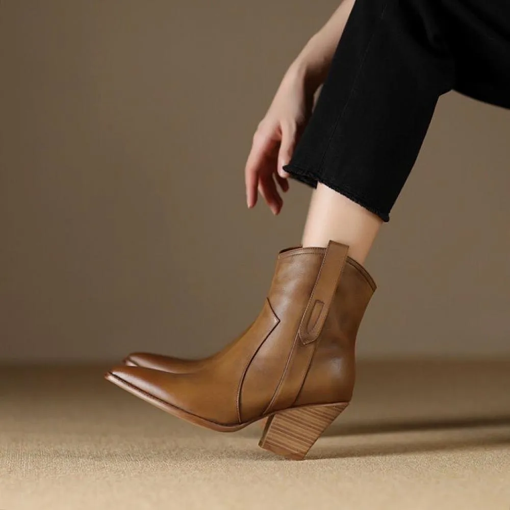 Casual Pointed Toe Short Heel Western Cowboy Boots
