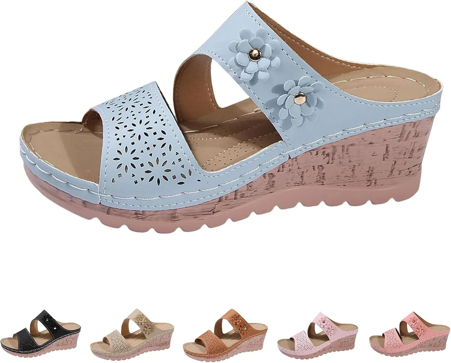 Comfortable Sandals for Women Non Slip Soft Insole Wedge Sandals Summer Cutout Slingback Slippers Lightweight Retro Bohemian Wedge Slippers for All Occasions: Casual, Work, Party