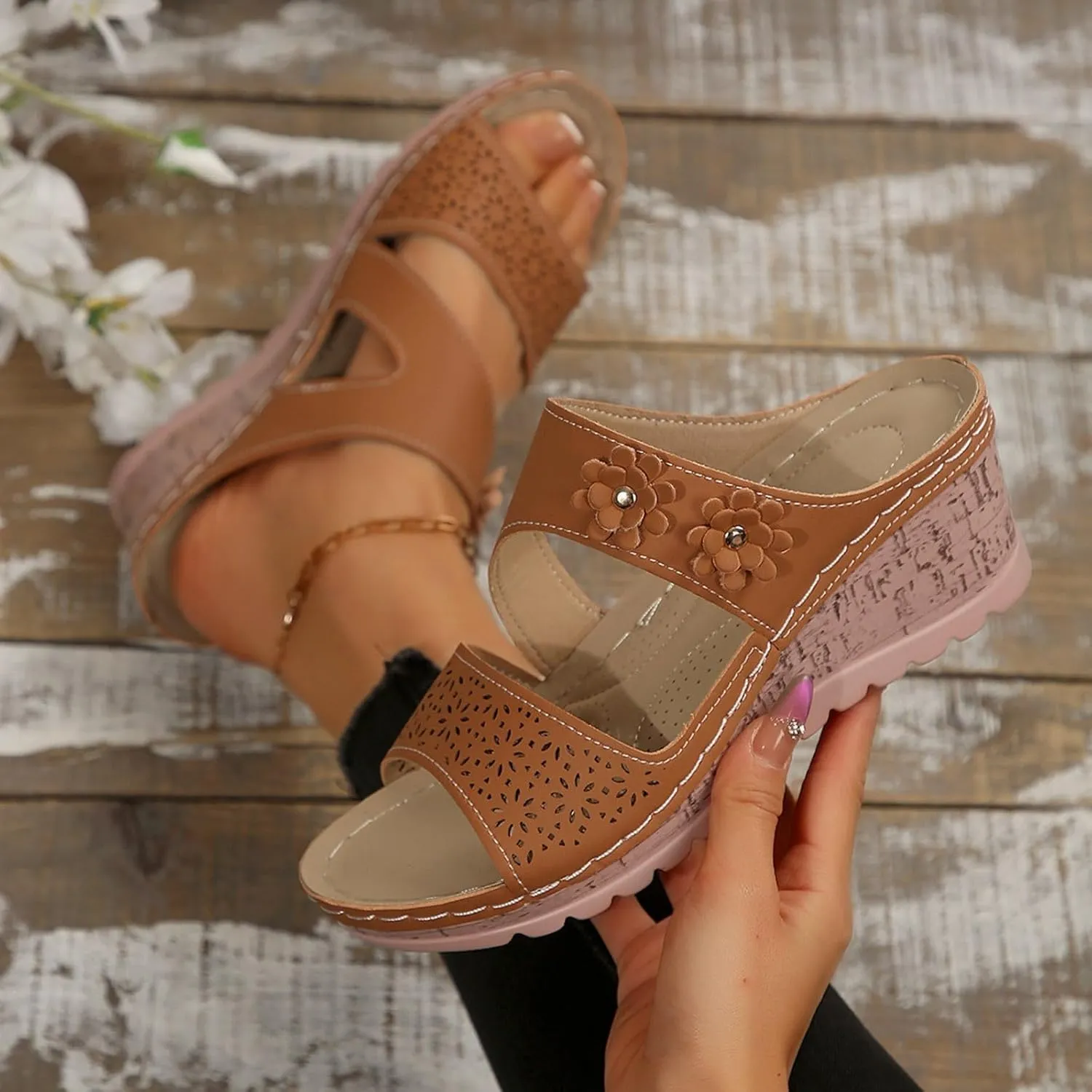 Comfortable Sandals for Women Non Slip Soft Insole Wedge Sandals Summer Cutout Slingback Slippers Lightweight Retro Bohemian Wedge Slippers for All Occasions: Casual, Work, Party
