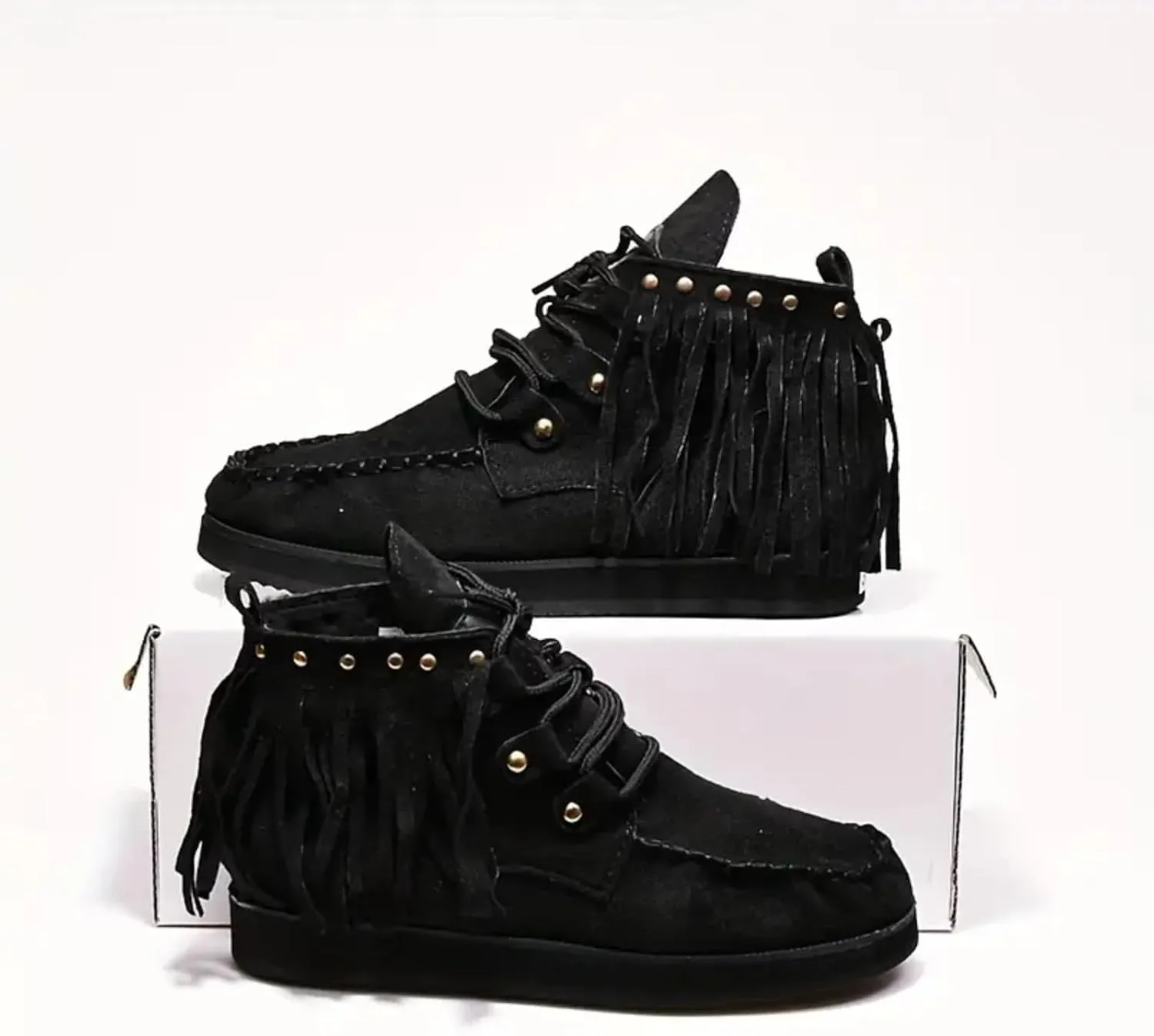 Cowboy Boots for Women Fringe Round Toe Flats Classic Round Toe Slip On Ankle Boots for Women Western Short Cowgirl Boots
