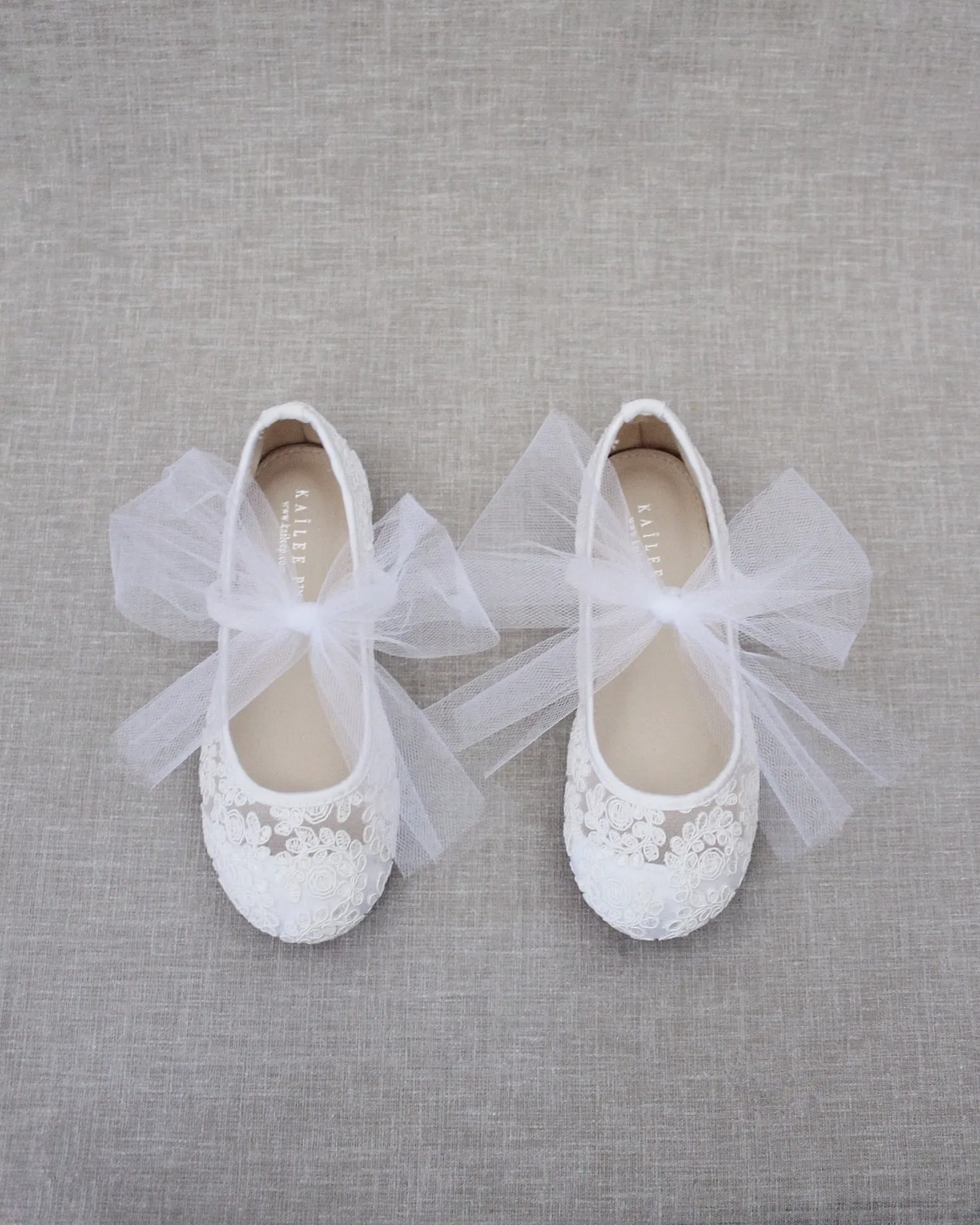 Crochet Lace Mary Jane Flats with Tulle Bow