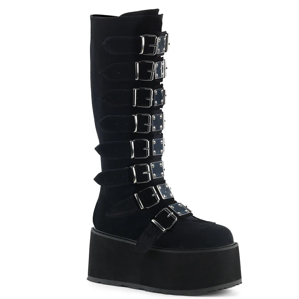 DAMNED-318 DemoniaCult Black Velvet Sexy Women's Mid-Calf & Knee High Boots (Alternative Footwear)