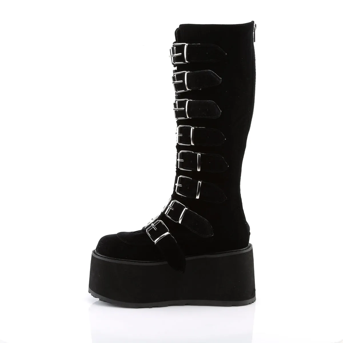 DAMNED-318 DemoniaCult Black Velvet Sexy Women's Mid-Calf & Knee High Boots (Alternative Footwear)