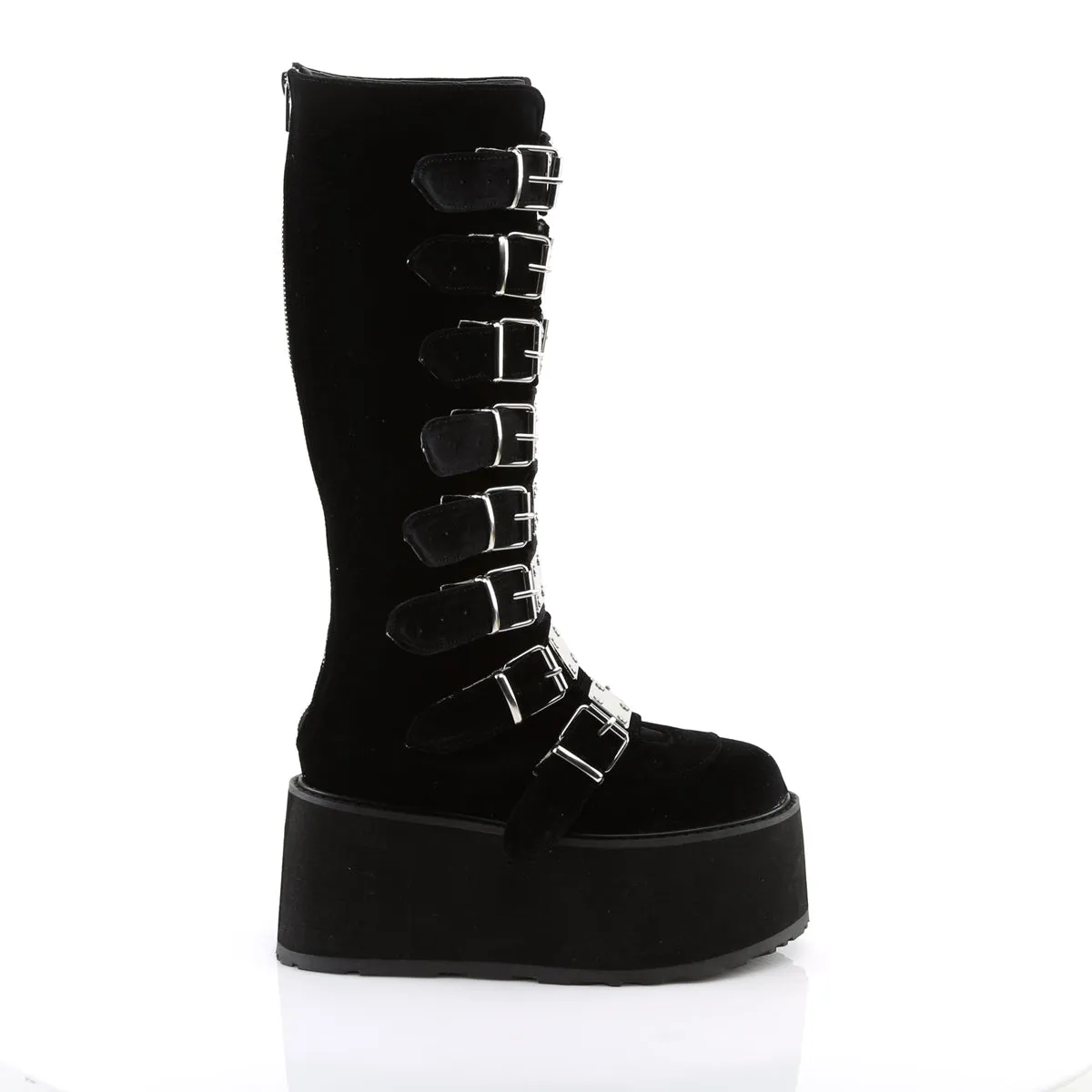 DAMNED-318 DemoniaCult Black Velvet Sexy Women's Mid-Calf & Knee High Boots (Alternative Footwear)