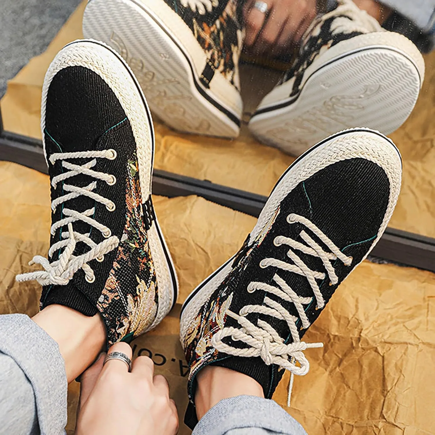 DIYCAM Men's High-Top Casual Canvas Classic Comfortable Sneaker or Fashion Tennis Shoe Casual Skate Shoes Lace Up Walking Shoes Boy's Casual Outdoor Youth Shoes