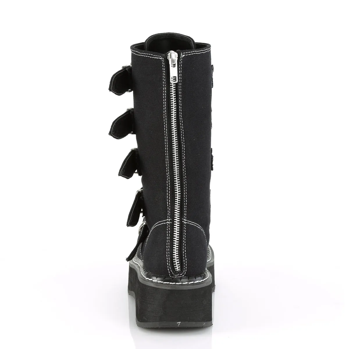 EMILY-341 Demonia Black Canvas Women's Mid-Calf & Knee High Boots [Demonia Cult Alternative Footwear]