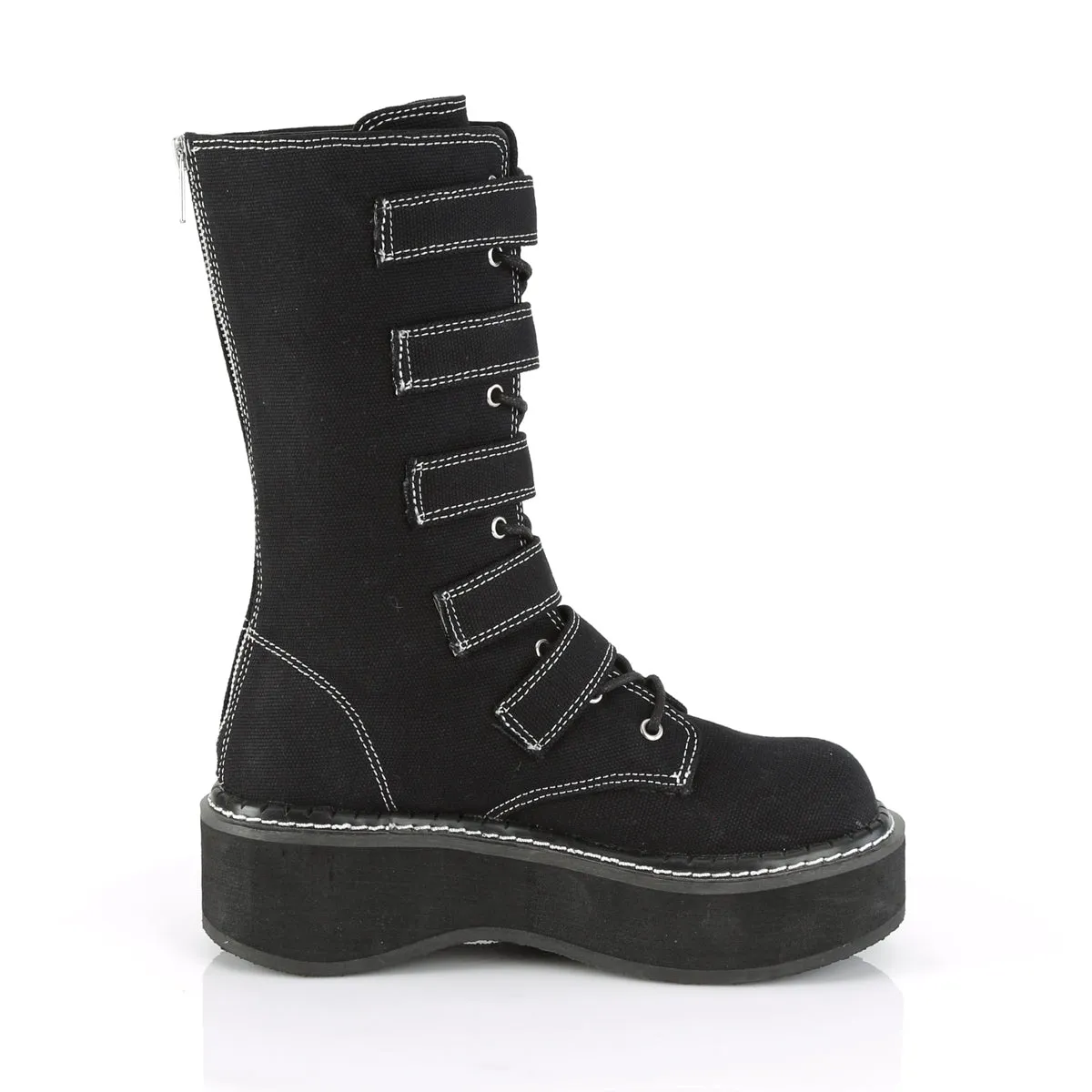 EMILY-341 Demonia Black Canvas Women's Mid-Calf & Knee High Boots [Demonia Cult Alternative Footwear]