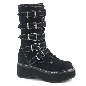 EMILY-341 Demonia Black Canvas Women's Mid-Calf & Knee High Boots [Demonia Cult Alternative Footwear]