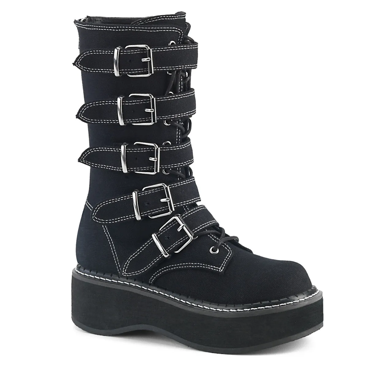 EMILY-341 Demonia Black Canvas Women's Mid-Calf & Knee High Boots [Demonia Cult Alternative Footwear]