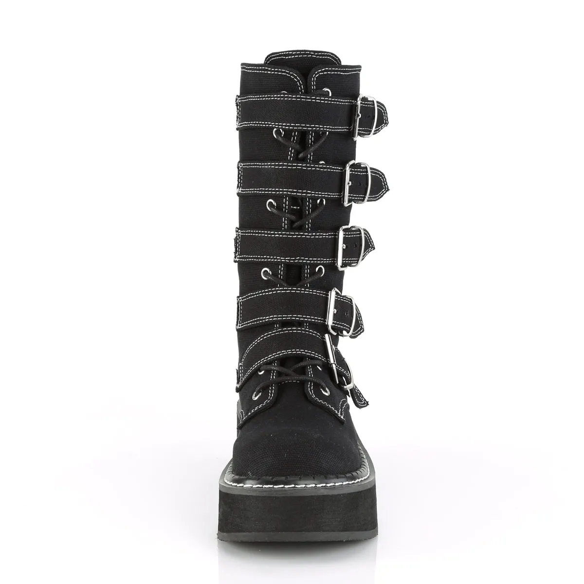 EMILY-341 Demonia Black Canvas Women's Mid-Calf & Knee High Boots [Demonia Cult Alternative Footwear]