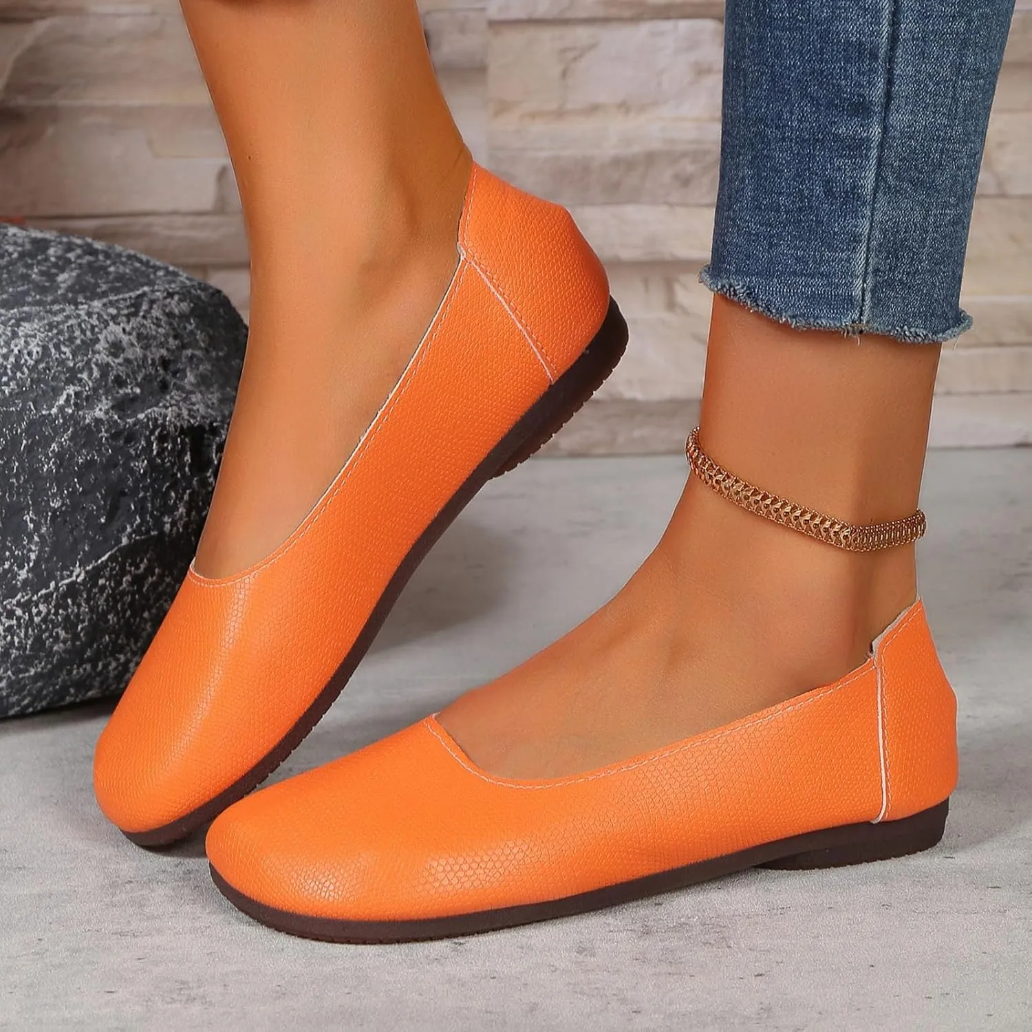 Flat Shoes for Women Round Toe Casual Loafers Comfortable Work Slip-on Shoe Lightweight Glove Ballet Flats Summer Dressy Non Slip Sandals Nurse Work Walking Sandals