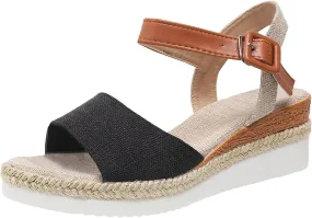 Girls' Flatform Espadrille Sandals Open Toe, Adjustable Ankle Strap,Open Toe Women Dressy 2025 Comfortable Low Slip On Strappy Fashion Platform Casual Summer Shoes Espadrilles Wedge