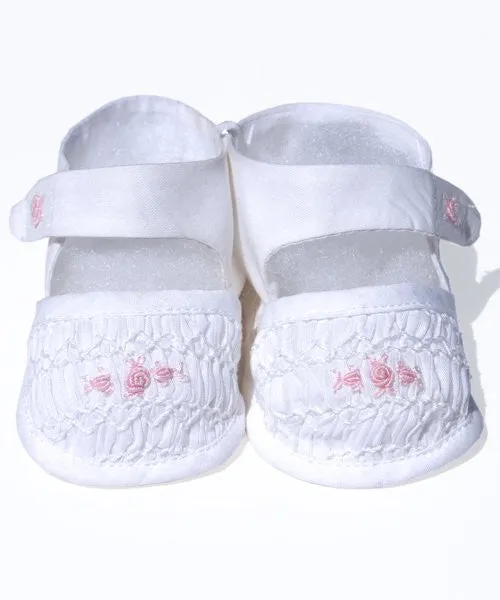 Infant Baby Girls Shoes White and Pink Smocking