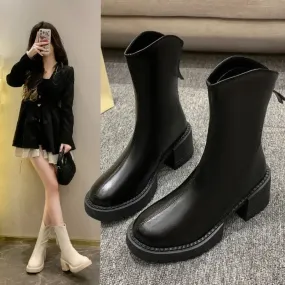 Joskaa Heeled Footwear Women's Ankle Boots Work Very High Heels Brown Chunky Platform Short Shoes for Woman Waterproof Booties Black Pu