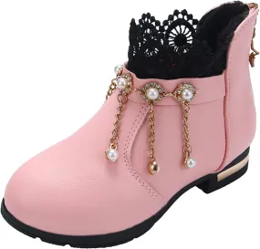 Kids Girls Ankle Bootie With Side Buckle and Zipper,Dress Boot -Youth Toddler Walking Shoes Fragile Strap Girls Low