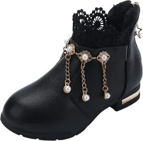 Kids Girls Ankle Bootie With Side Buckle and Zipper,Dress Boot -Youth Toddler Walking Shoes Fragile Strap Girls Low
