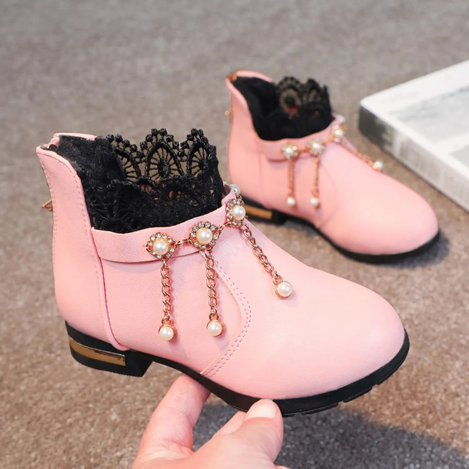 Kids Girls Ankle Bootie With Side Buckle and Zipper,Dress Boot -Youth Toddler Walking Shoes Fragile Strap Girls Low