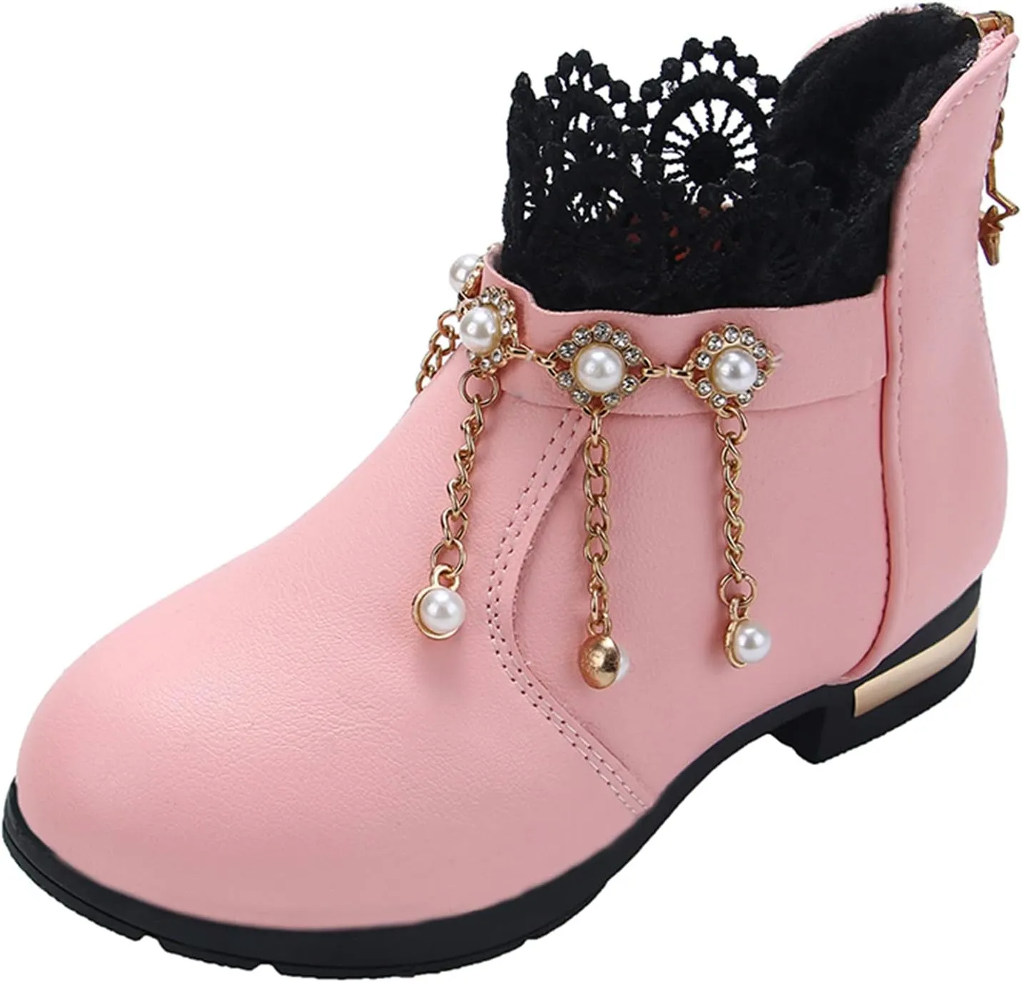 Kids Girls Ankle Bootie With Side Buckle and Zipper,Dress Boot -Youth Toddler Walking Shoes Fragile Strap Girls Low