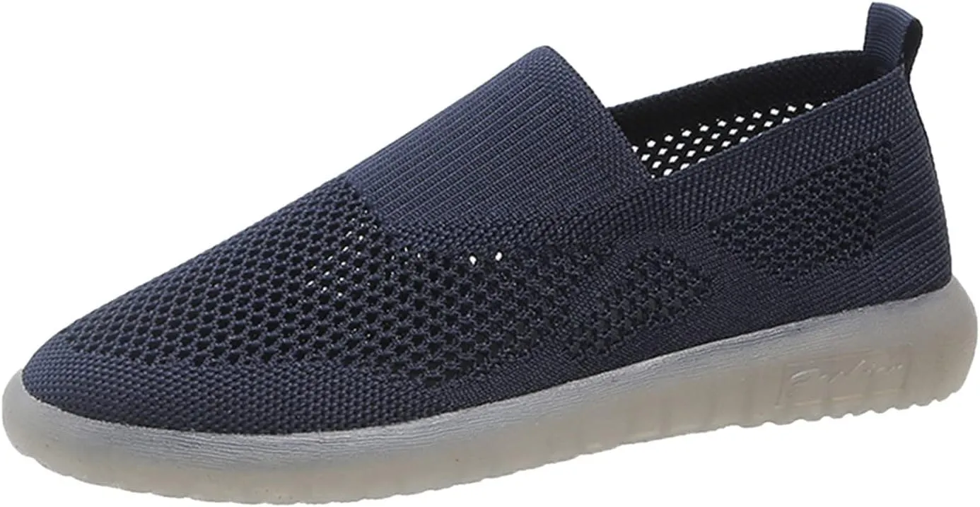 Ladies Fashion Solid Color Mesh Breathable Comfortable Flat Casual Shoes Casual Shoes for Men Suede (Dark Blue, 9)