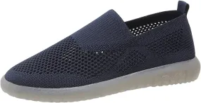 Ladies Fashion Solid Color Mesh Breathable Comfortable Flat Casual Shoes Casual Shoes for Men Suede (Dark Blue, 9)