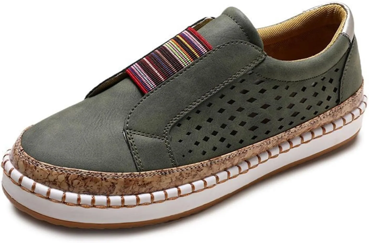 Ladmiple Sneakers For Women Slip On Wide Width Casual Leather Walking Shoes Dressy Casual Summer Lace Up Platform Loafer