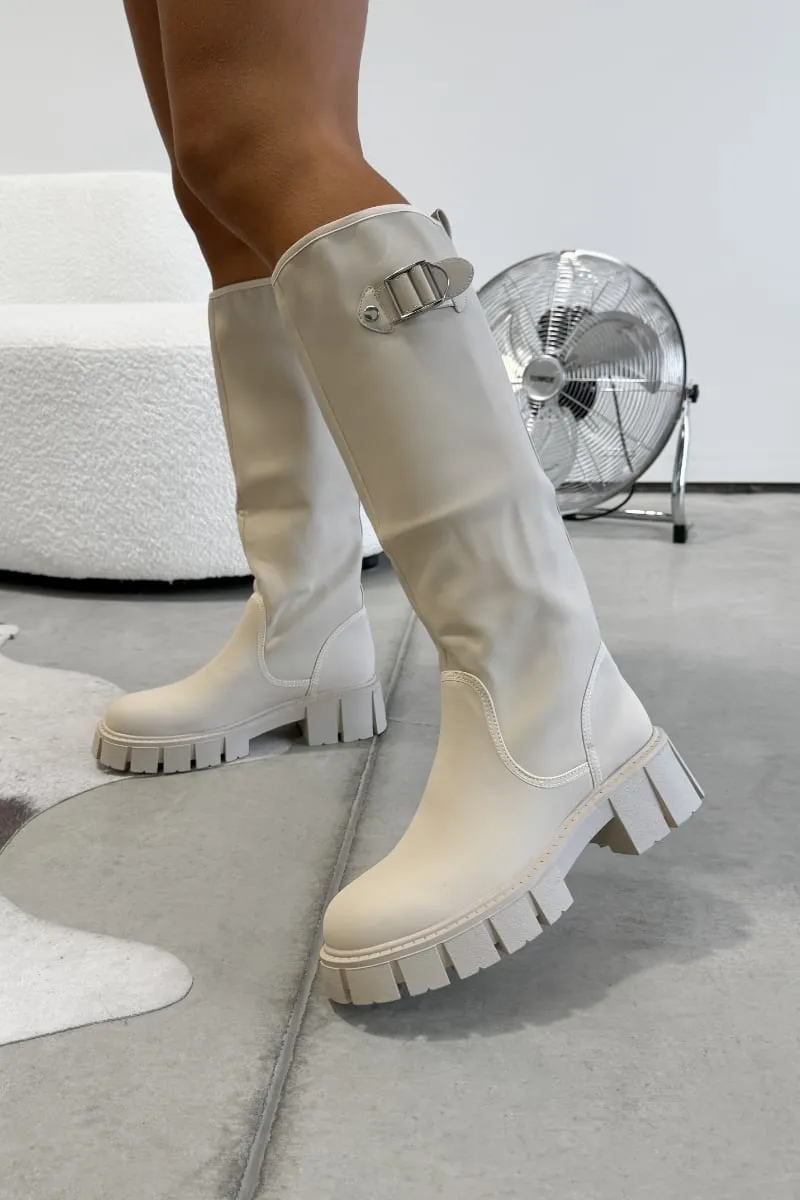 MAYA Chunky Buckle Rain Boots - Beige