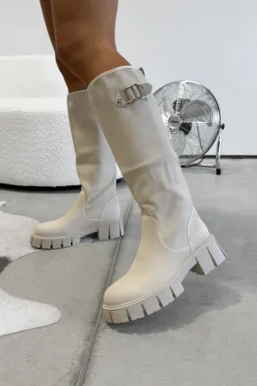 MAYA Chunky Buckle Rain Boots - Beige