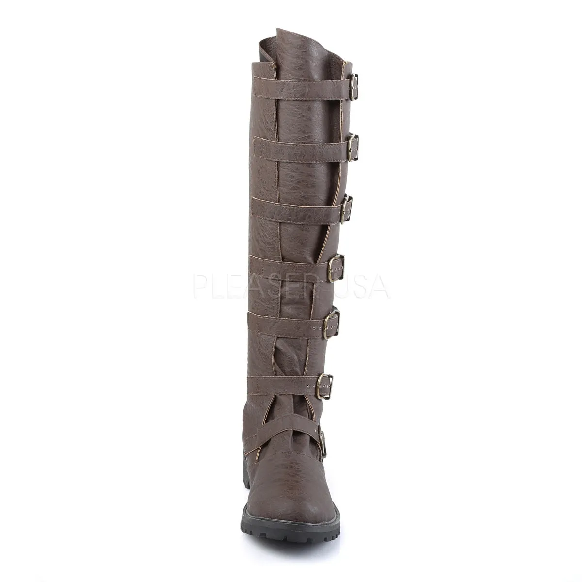 Men's 7-Buckle Knee High Boots Brown or Black GOTHAM-110