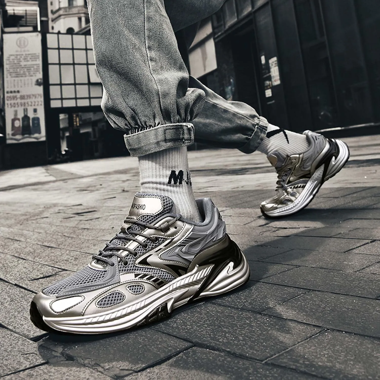 Men's Fashion Sneakers Breathable High Top Casual Walking Shoes Women's Walking Running Shoes Street Trend Thick Bottom Sports Walking Casual Shoes