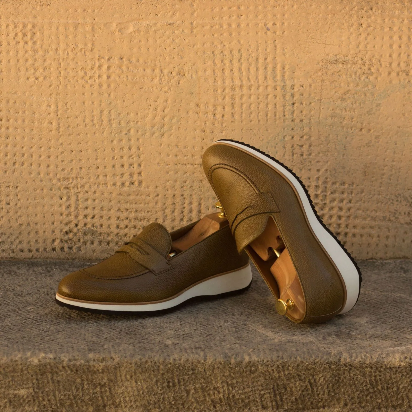 Men's Loafer Leather Shoes Wide Plus Size Green 3019