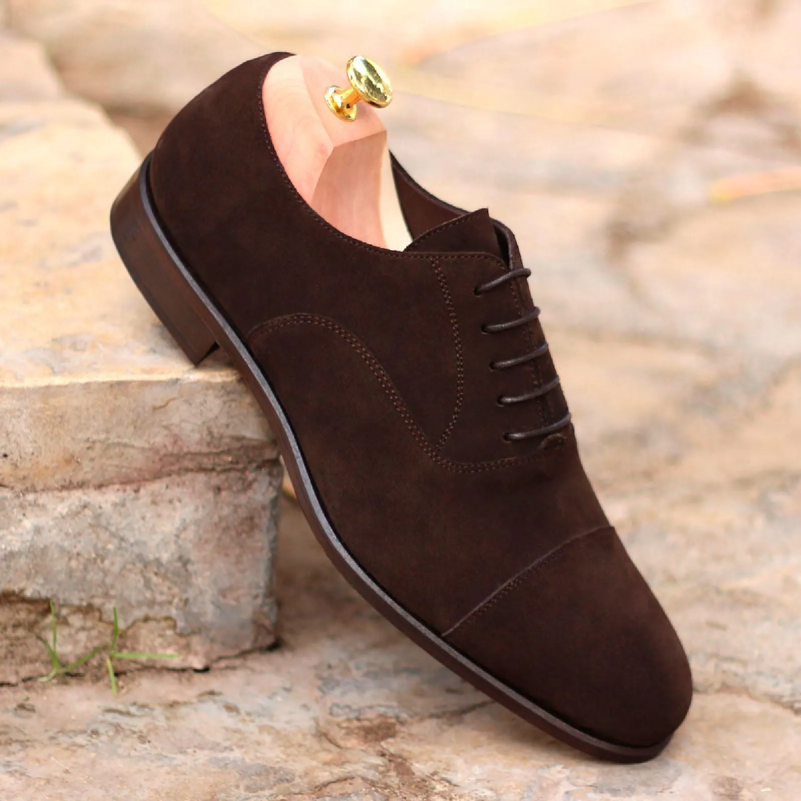 Men's Oxford Leather Shoes Wide Plus Size Dark Brown 1547
