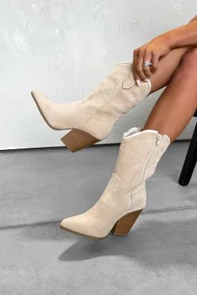 OHIO Western Cowboy Boots - Beige Suede