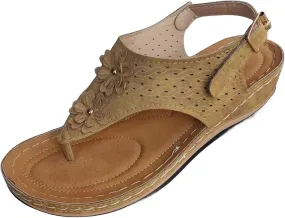 Orthopedic Sandals for Women Summer Dressy Comfortable Arch Support Wedge Slip Flip Flops Casual Flat Open Toe Platform Comfort Breathable Mesh Hollow Sports Non-Slip Beach Dress Shoes
