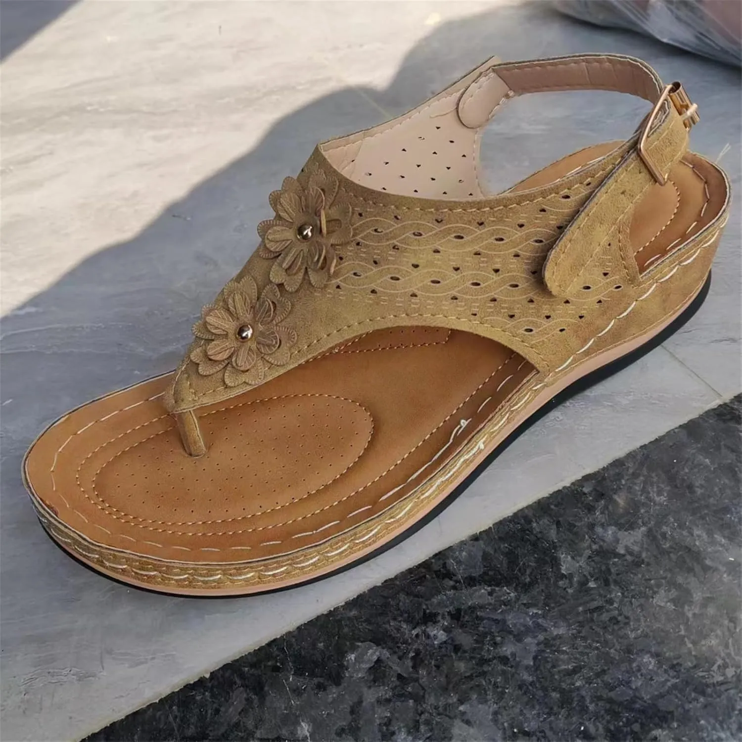 Orthopedic Sandals for Women Summer Dressy Comfortable Arch Support Wedge Slip Flip Flops Casual Flat Open Toe Platform Comfort Breathable Mesh Hollow Sports Non-Slip Beach Dress Shoes