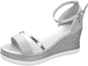 peqiut Sandals Women Cross Strap Comfortable Espadrille Wedge Womens Sandals Summer Beach Dressy Walking Platform Sandals