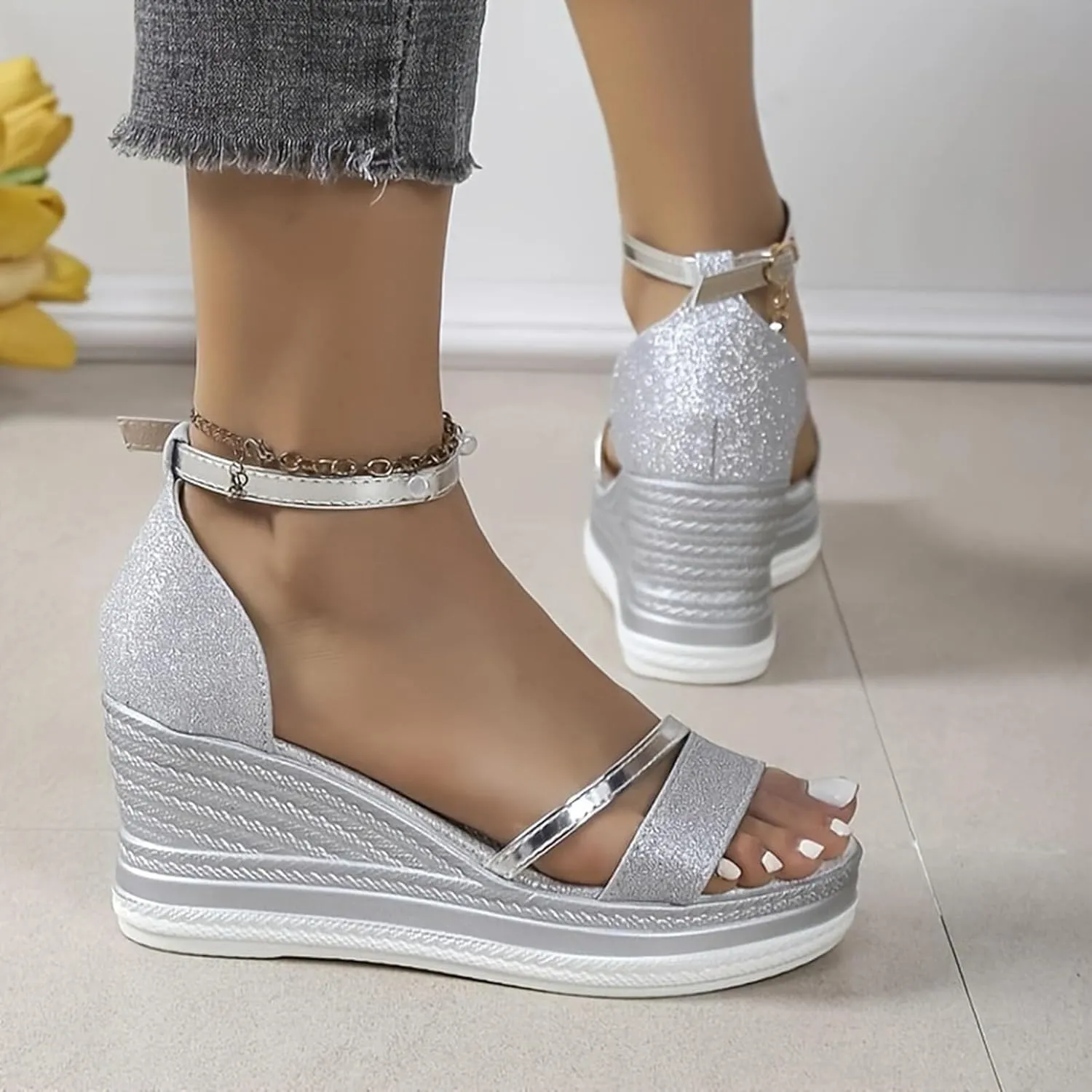 peqiut Sandals Women Cross Strap Comfortable Espadrille Wedge Womens Sandals Summer Beach Dressy Walking Platform Sandals