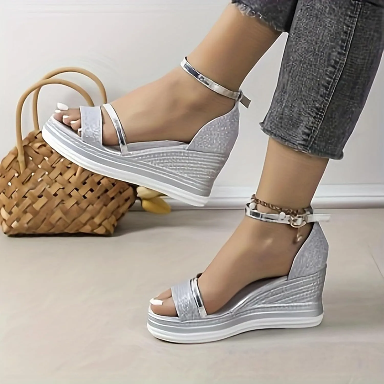 peqiut Sandals Women Cross Strap Comfortable Espadrille Wedge Womens Sandals Summer Beach Dressy Walking Platform Sandals