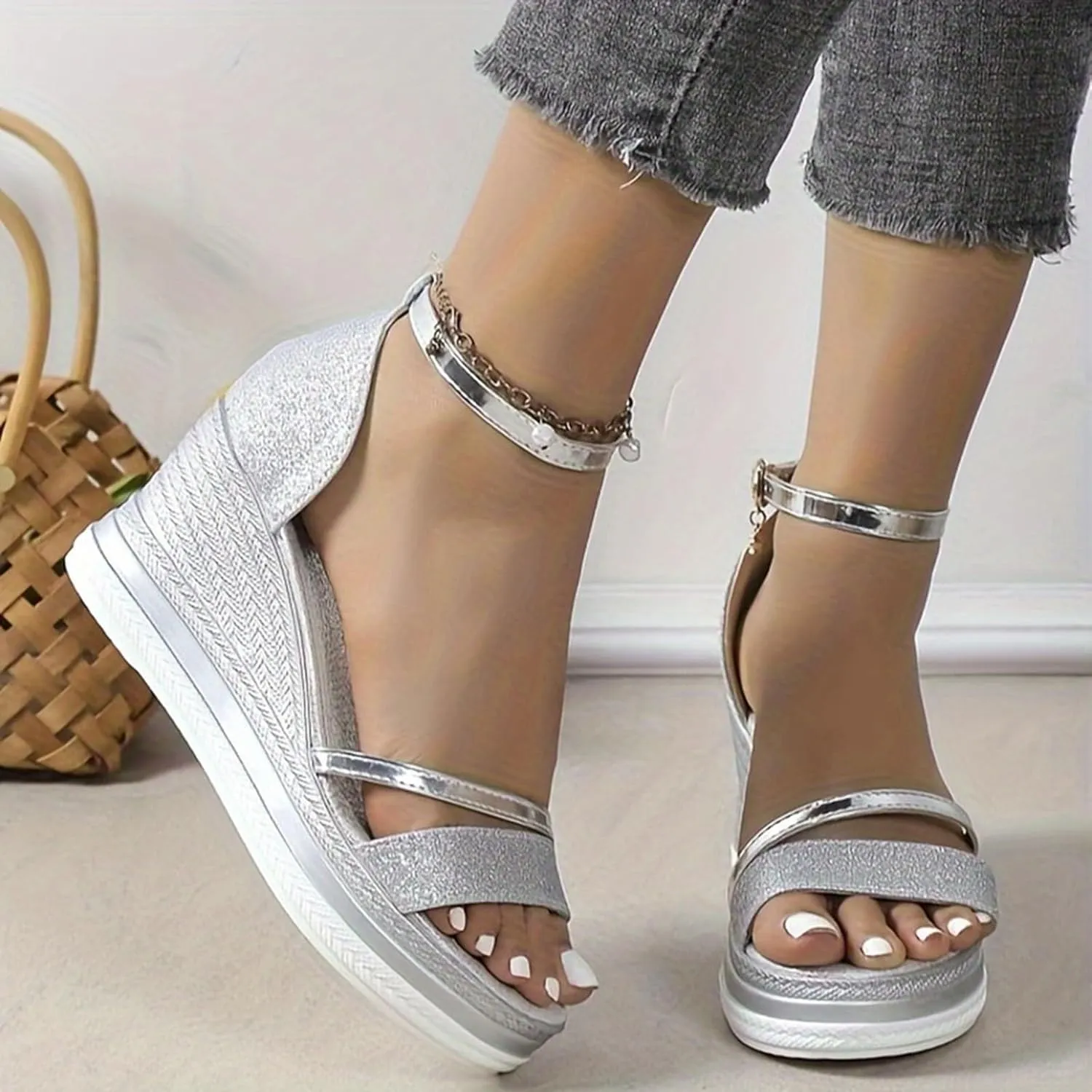 peqiut Sandals Women Cross Strap Comfortable Espadrille Wedge Womens Sandals Summer Beach Dressy Walking Platform Sandals