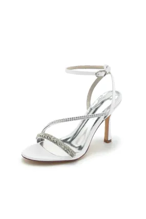 Single Strap Ankle Strap Wedding Shoes With Rhinestone